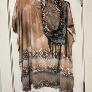 Boho Tie-Dye Dolman Top in Taupe